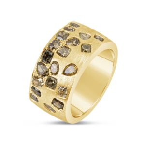 18K Brushed Yellow Gold Fancy Color Diamond Cigar Band