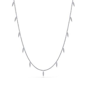 14K White Gold Station Necklace with Pave Diamond Spike Drops