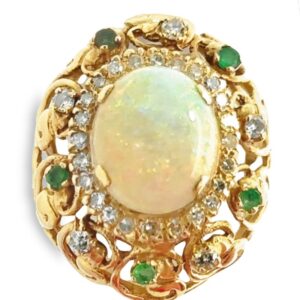Stunning Large Opal Diamond and Emerald RIng